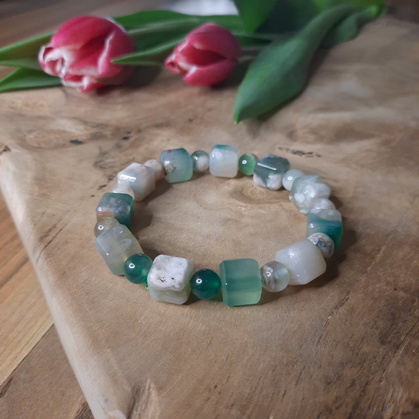 Blumenachat grün Armband